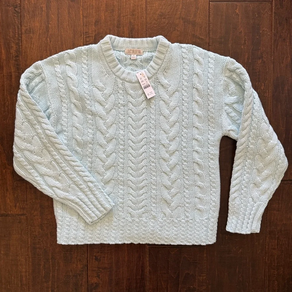 NWT J. Crew Cable-Knit Crewneck Sweater Midday Skies